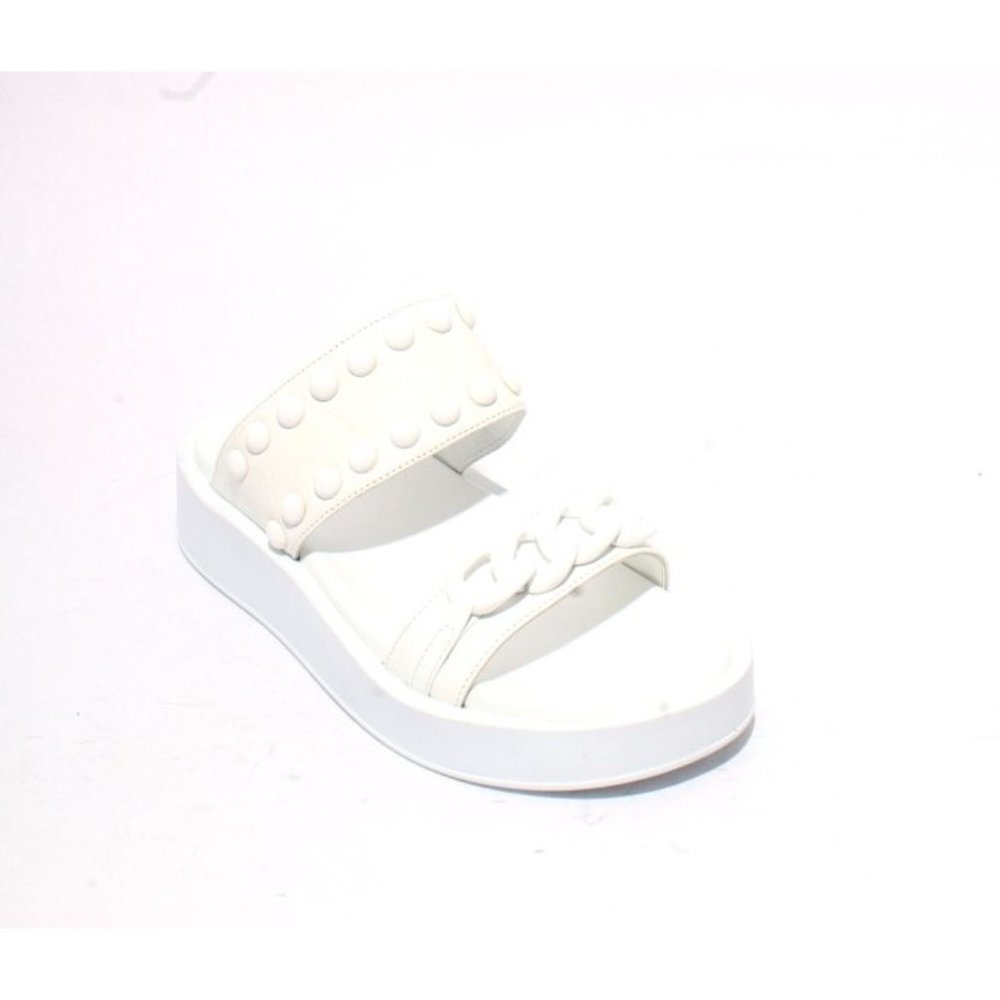 WOz 2587a White Leather Studded Platform Slides Sandals Shoes